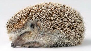 A hedgehog is sleeping on a white background photo