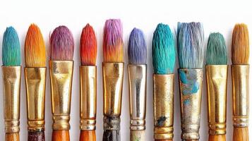 A row of paint brushes with different colors photo