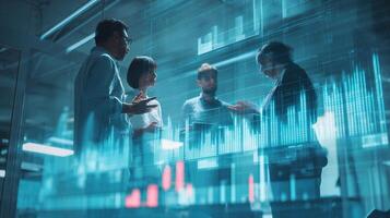 Business people in front of a data chart photo