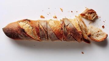 A sliced loaf of bread on a white surface photo