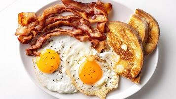 A plate with eggs, bacon and toast photo