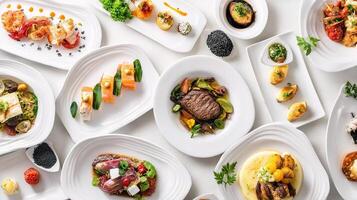 A variety of plates with different types of food photo