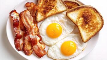 A plate of food with eggs, bacon and toast photo