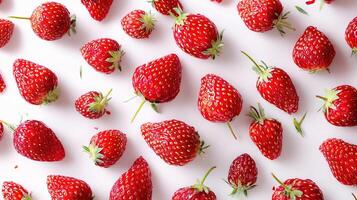 A large group of strawberries on a white surface photo