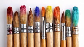 A group of paint brushes with different colors photo