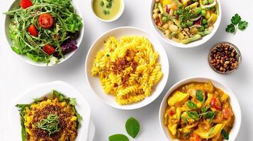 A variety of different types of food in bowls photo