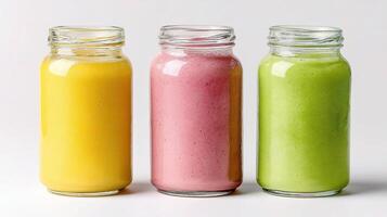 Three different colored smoothies photo