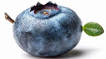 A blueberry with a green leaf on it photo