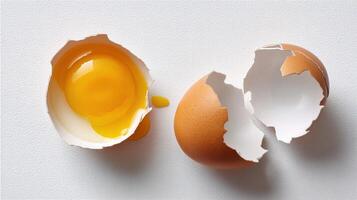 An egg is broken in half and an egg is cracked photo