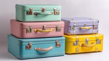 Four colorful suitcases stacked on top of each other photo