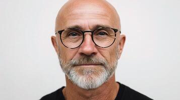 A bald man with glasses and a beard photo