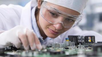 A woman in a lab coat working on a computer photo