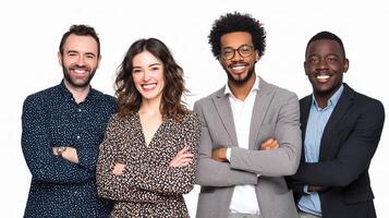 Four people standing together with arms crossed photo
