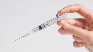 A person holding an injection needle in their hand photo