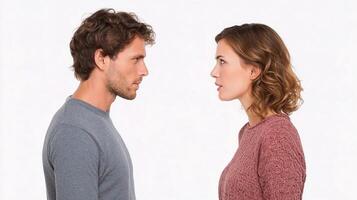A man and woman facing each other photo