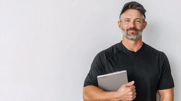 A man holding a tablet computer photo