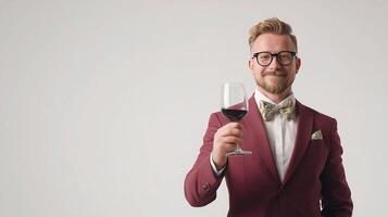 A man in a suit holding a glass of wine photo