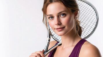 A woman holding a tennis racket photo