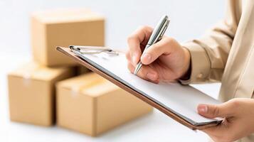 Hand writing on clipboard with boxes photo