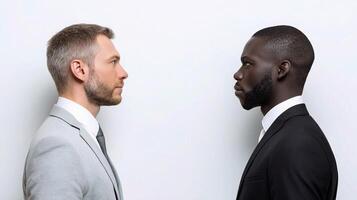Two men in suits facing each other photo