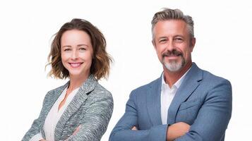 Two business people standing together with their arms crossed photo