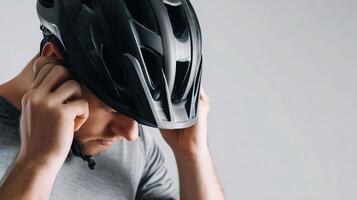 A man wearing a bicycle helmet photo