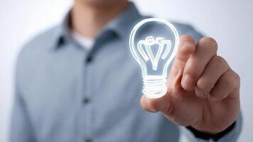 A man is holding a light bulb with a heart on it photo