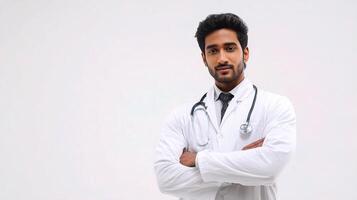 A male doctor standing with his arms crossed photo