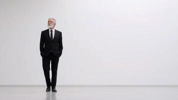 A man in a suit standing in an empty room photo