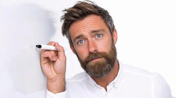 A man with a beard and a whiteboard photo