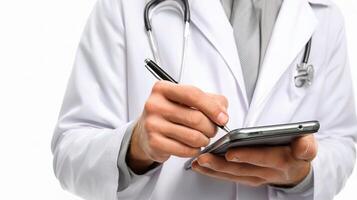A doctor is writing on a tablet computer photo