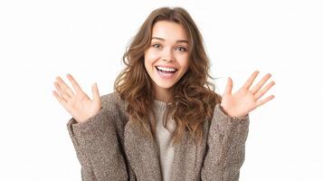 A woman is making a surprised face with her hands photo