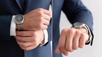 Two images of a man in a suit and tie photo