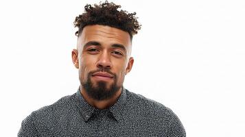 A man with a beard and a shirt on photo