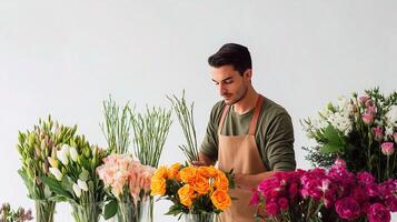 A man is working in a flower shop photo