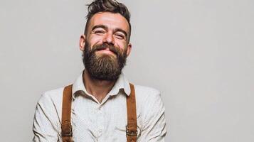 A man with a beard and a beard wearing suspenders photo