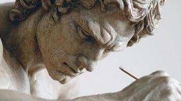 A statue of a man holding a pencil photo
