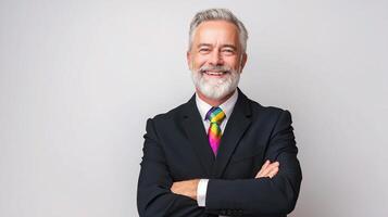 A man with a beard and a colorful tie photo