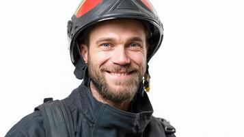 A smiling man in a fire helmet photo