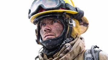 A firefighter wearing a helmet and goggles photo