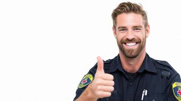 A smiling man in a police uniform giving the thumbs up photo