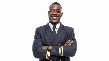 A smiling black man in a pilot uniform photo