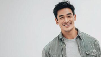A man is smiling and wearing a gray shirt photo