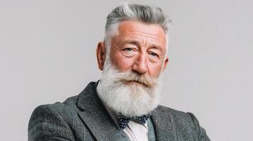 An old man with a white beard and bow tie photo