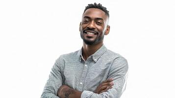A smiling black man with arms crossed photo