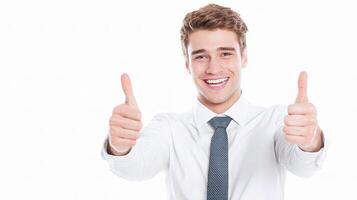 A man in a shirt and tie is giving a thumbs up photo