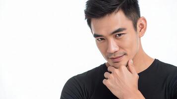 A man with his hand on his chin photo