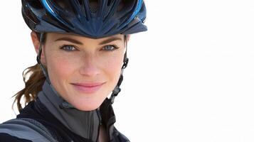 A woman wearing a helmet and a bike helmet photo