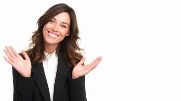 Female Executive Welcoming Gesture with a Bright Smile photo