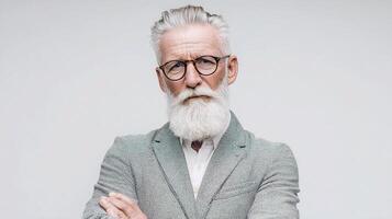 An old man with a beard and glasses photo